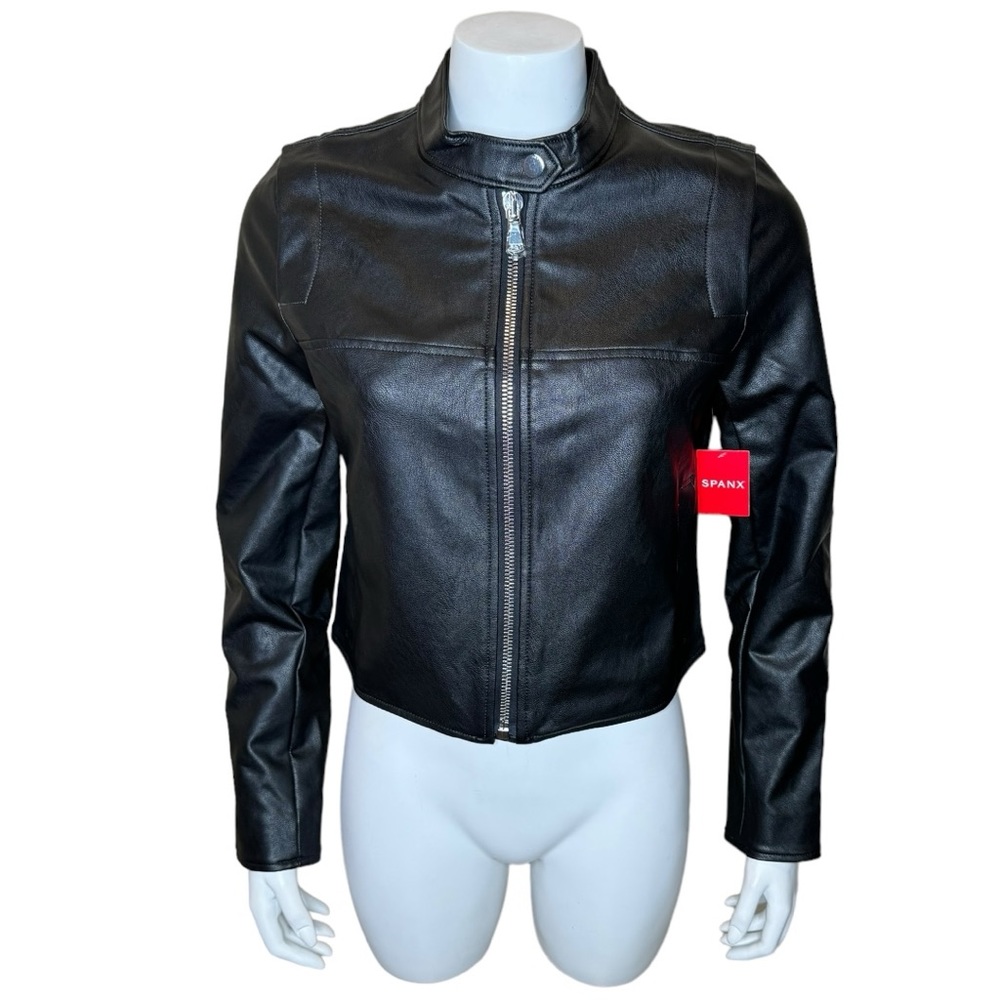 Spanx Leather-Like Moto Jacket M Luxe Black Faux 20390R NWT